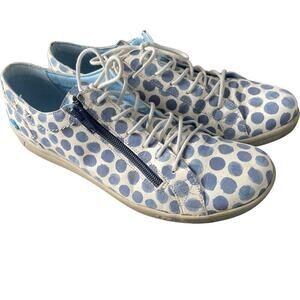 Cloud Footwear Italian Leather Blue & White Polka Dot Loafers Sneakers, US 10.5